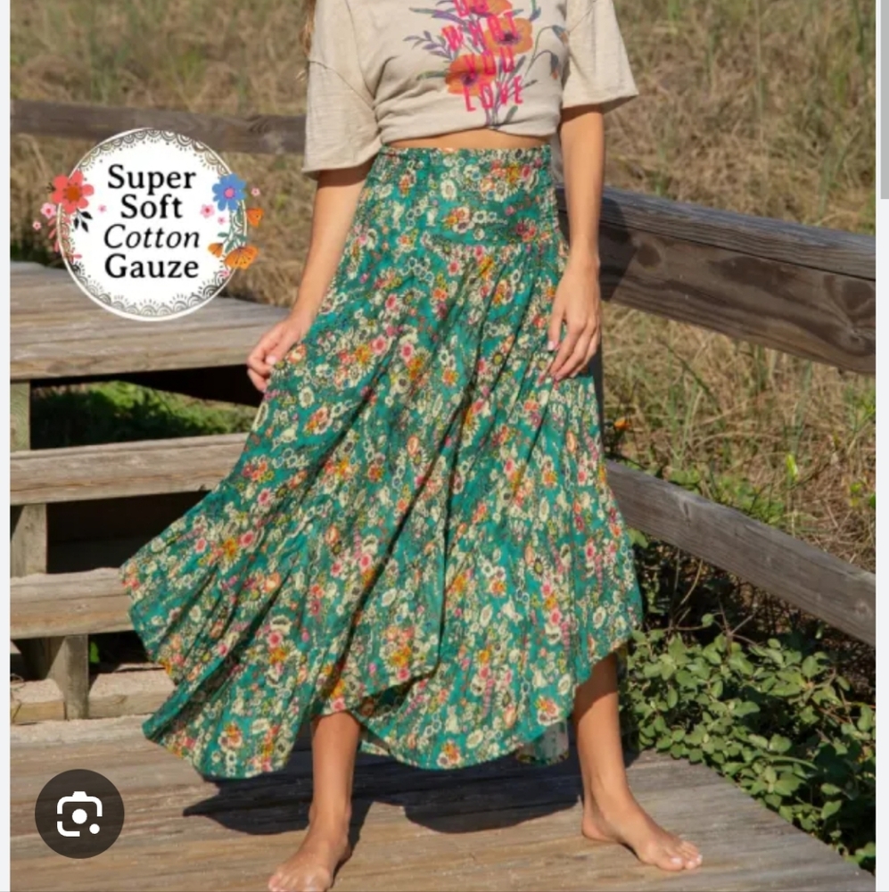 Natural Life "Feelin' Alive" Convertible Midi Skirt Or Dress - Turquoise Floral - Picture 2 of 9